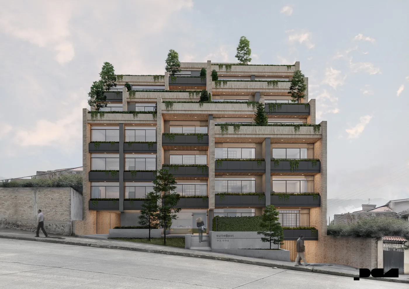 Render de la vista frontal del edificio hacia Calle Humboldt (Panorámica centro histórico)